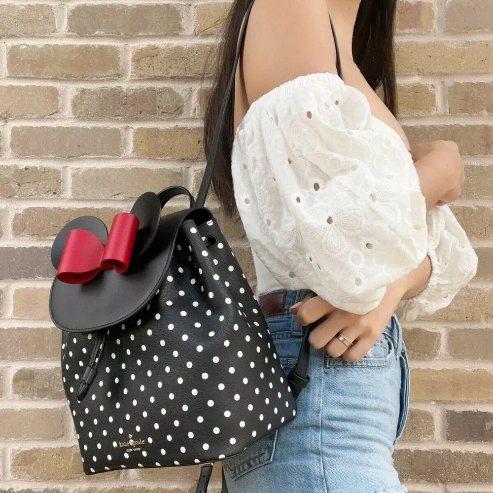 Bundle Kate Spade Drawstring Flap Backpack Black + Wallet - Picture 6 of 13